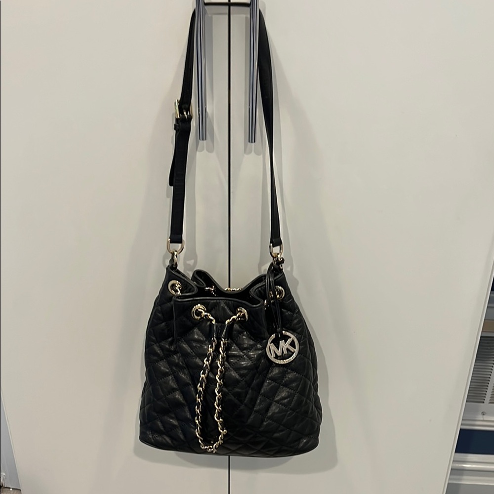 Michael Kors Black Quilted Shoulder Bag with Drawstring Closure